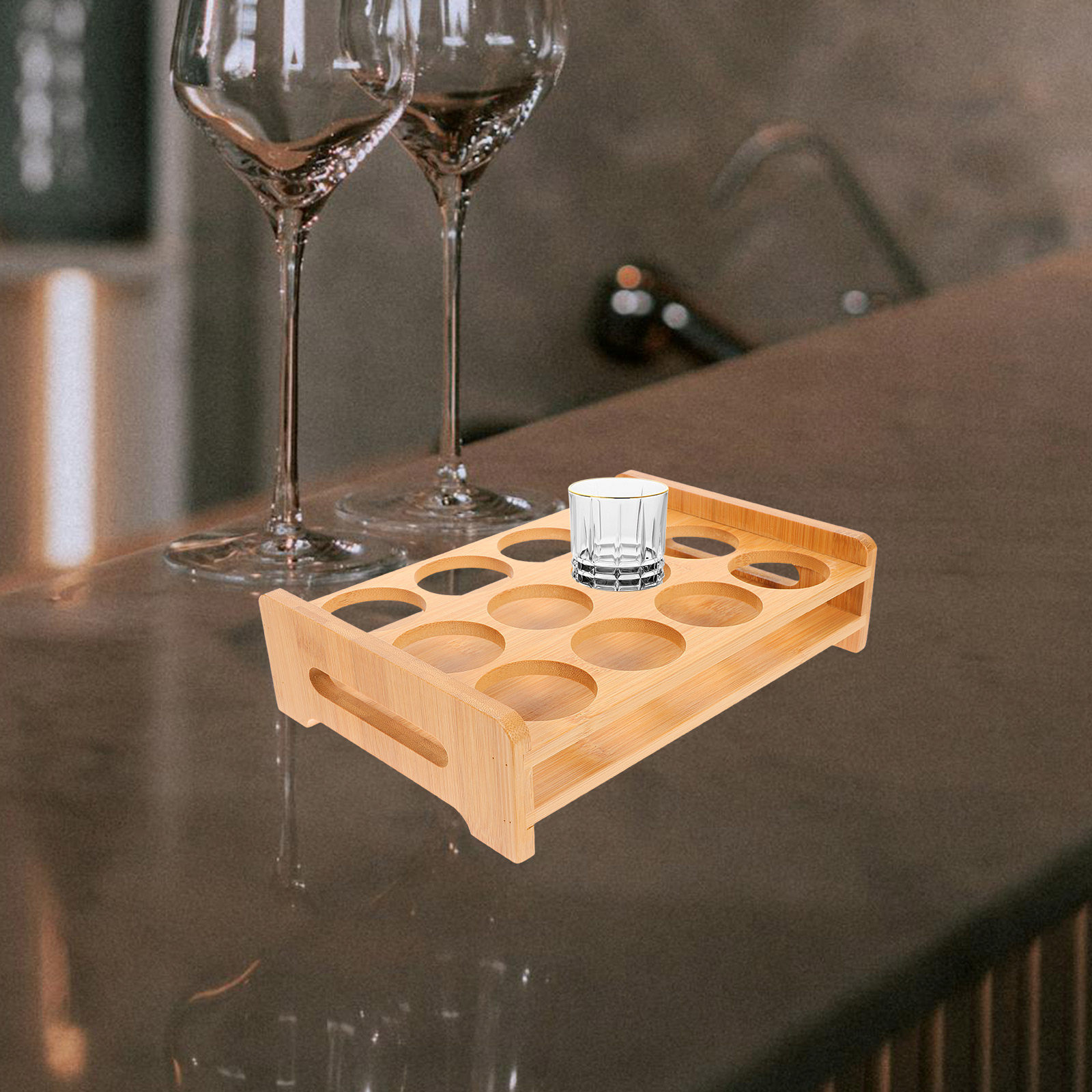 Wine In Beer Glass - Подставка-органайзер для рюмок из бамбука, универсальная,