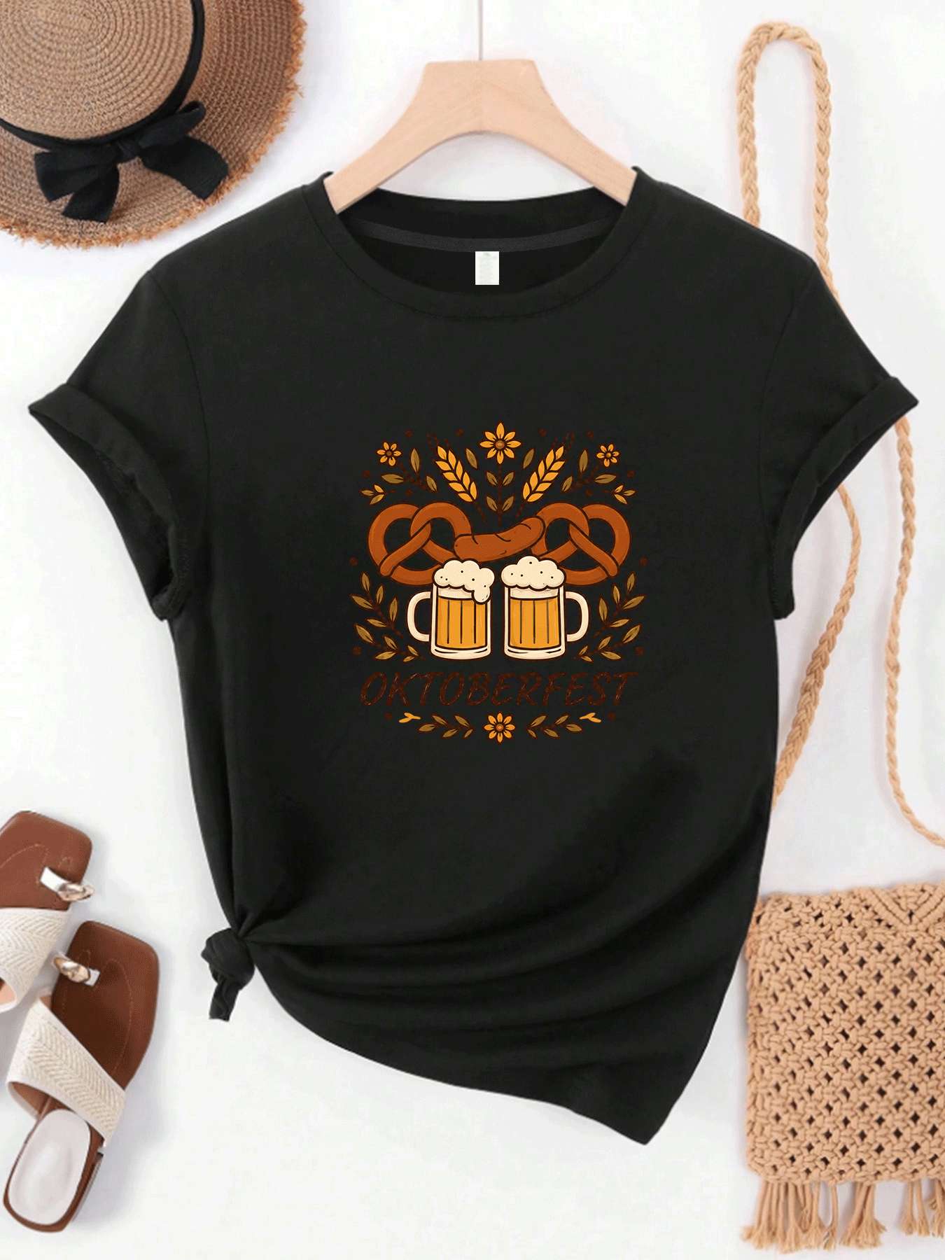 Wine Beer Festival - 【MYJ062633】Женская футболка с принтом на тему